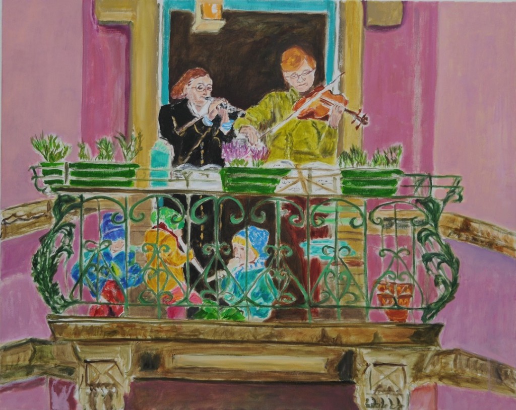 Balcony concert (Ode to Joy) 2021  oil on canvas  80 x 100 cm/31 x 39 in